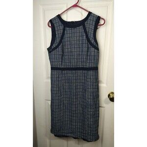 Talbots Woman 10 Navy Blue Linen Blend Tweed Sleeveless Dress Straight Prof Core